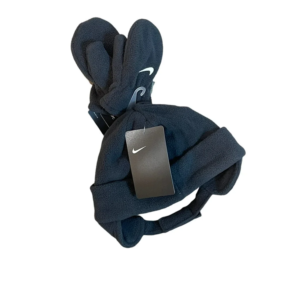New Nike Toddler Boys Fleece Trapper Hat and Mittens 2 Piece Set - Picture 4 of 8